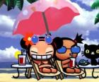 Pucca, Гару и Mio кот на пляже